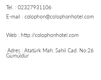 Colophon Hotel iletiim bilgileri
